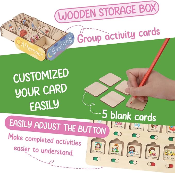Chore Chart for Kids with Reward System, Routine Chart for Kids Personalized, Morning Bedtime Routine Chart for Toddlers Ages 2-4, Daily Kids Schedule Board for Home - Image 4