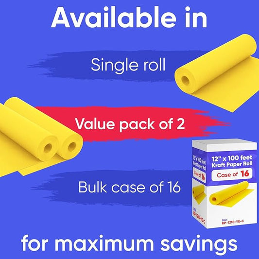 12" x 1200" (100 ft) Yellow Kraft Paper Roll - Value Pack of 2, 45 lbs Thickness, Made in USA - Odorless, Non-Toxic, Safe for Kids - School, Bulletin Board Paper