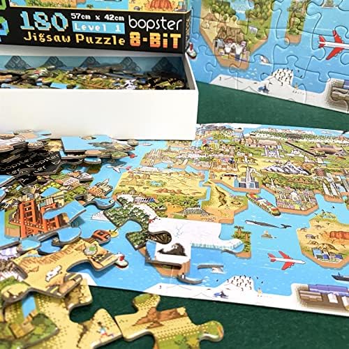 bopster 180-Piece World Map Puzzle – 8-Bit Retro Gaming Style for Kids Ages 4-8 – Find 50 Famous People – Eco-Friendly Recycled Cardboard - Image 4