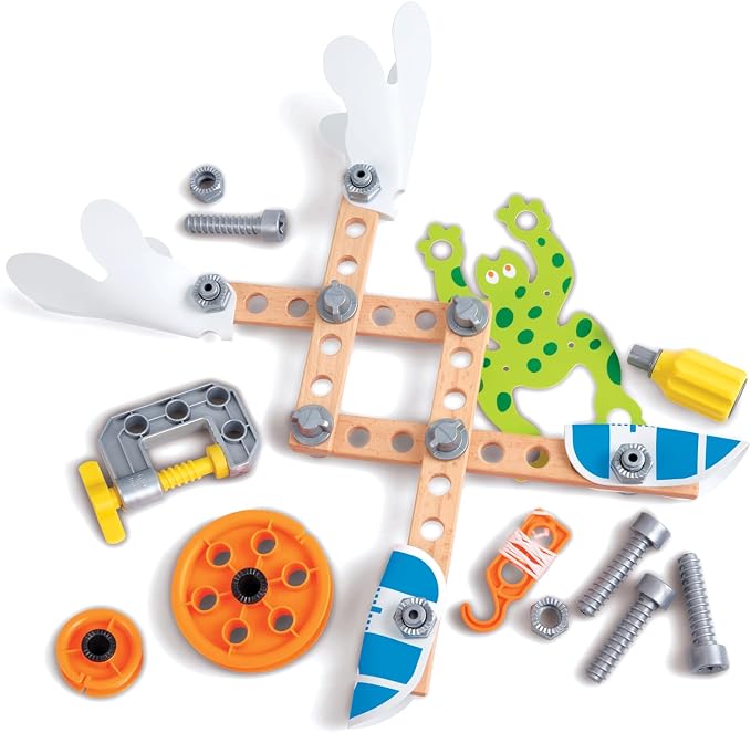 Hape Three Experiment Kit | Junior Inventor Kids Physics Mechanical Crane, Grabber & Climbing Frog Play Set for Children Aged Four & Up - Image 6