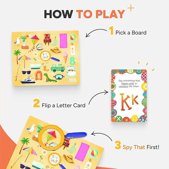 Flashcards Spy that! by Kidrox Squad – Spy that Letter Game for Kids Ages 3+, 20 Double-Sided Picture Search Boards with 400+ Objects, Alphabet Learning Game for Toddlers and Families - Image 3