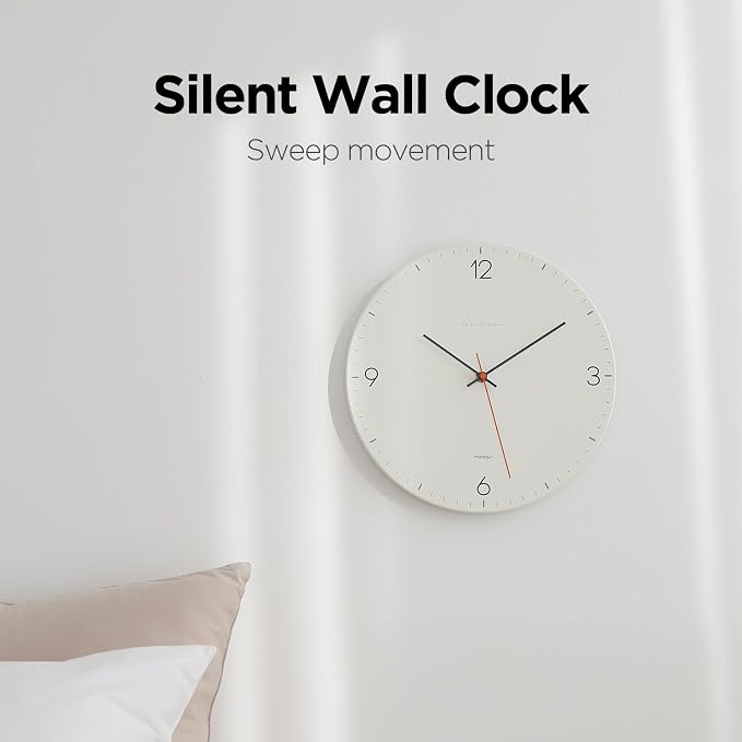 mooas Flatwood Wall Clock,12" Non-Ticking Sweep Movement (Simple White) - Image 2
