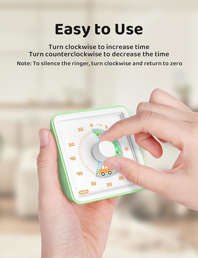 LIORQUE Visual Timer for Kids, 60 Minute Countdown Timer, Light Green - Image 5