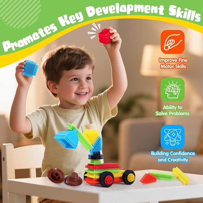 teytoy 200Pcs Building Blocks Toys,Bristle Shape Building Blocks Set - Image 3