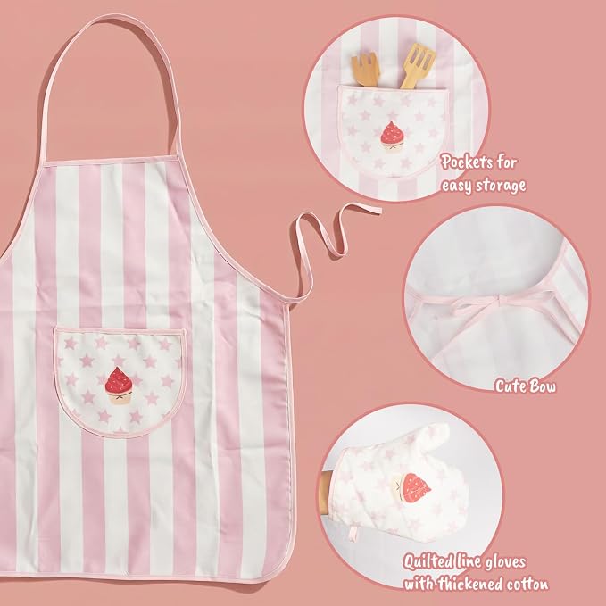 Kid Apron and Chef Hat Set, 3Pcs Children Cooking Baking Set Kits - Image 4