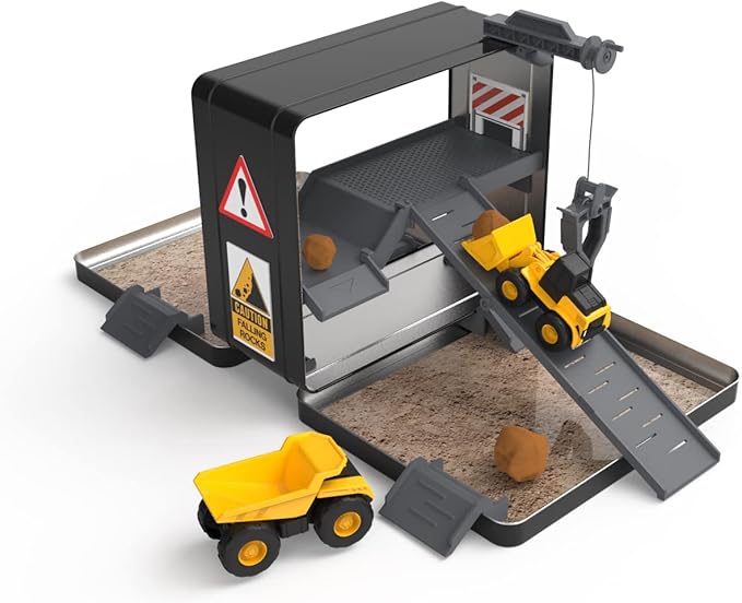 CAT Construction Toys, Store N Go Playset - Tin Travel Case Transforms into Multi-Level Worksite, Includes 2 Little Machines Vehicles & 10 + Accessories, Portable STEM Toy for Kids Ages 3 + by Unknown