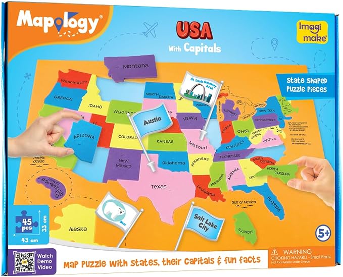 Imagimake Mapology USA Map Jigsaw Puzzle, Learn States, Capitals with Flags - Image 2