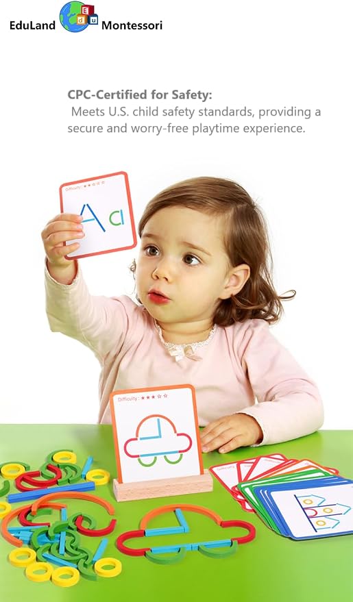 Practical Life/Sensorial Sticks & Rings Shape/Letter Puzzle Construction Set Card Pattern Matching Blocks Logical Educational STEM Classroom Family Game Toy Boy Girl 3-8 Years Gift - Image 5