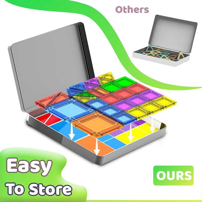 Mini Magnetic Tiles,78PCS Travel Magnetic Tiles Set with Iron Box,Portable Building Blocks for Kids Ages 3+,Car Airplane Travel Essentials Kids Toy,Creative STEM Toys Birthday Gift for Boys & Girls - Image 3