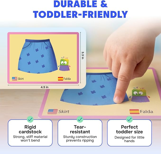 Kidrox 100 First Words Flash Cards for Toddlers, English with Spanish Learning Cards, Preschool Vocabulary & Speech Development Toy with Peek-a-Boo Sleeve for Memory Enhancement & Pattern Recognition - Image 6