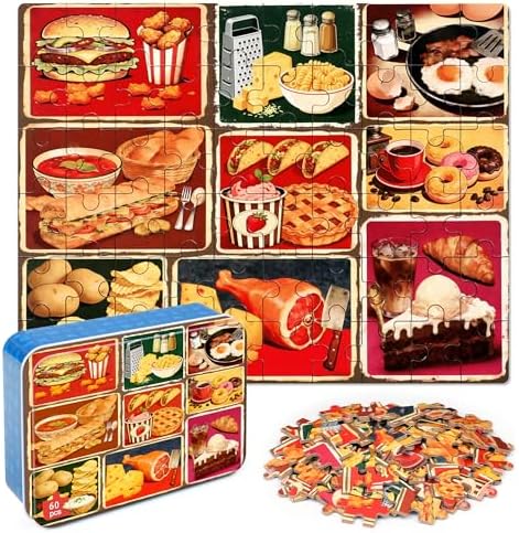 LELEMON Puzzles for Kids Ages 4-6,Food 60 Piece Puzzles for Kids Ages 6-8 in a Metal Box,Children Jigsaw Puzzles Kids Puzzles,Educational Learning Puzzle Toys for Girls and Boys by LELEMON