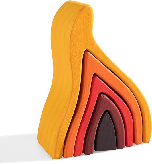 Wooden Rainbow Stacking Toy, Fire Elements Wooden Stacker, Various Shapes Nesting Stacking Blocks, Waldorf & Montessori Open-Ended Education Toy for Kids/Toddlers
