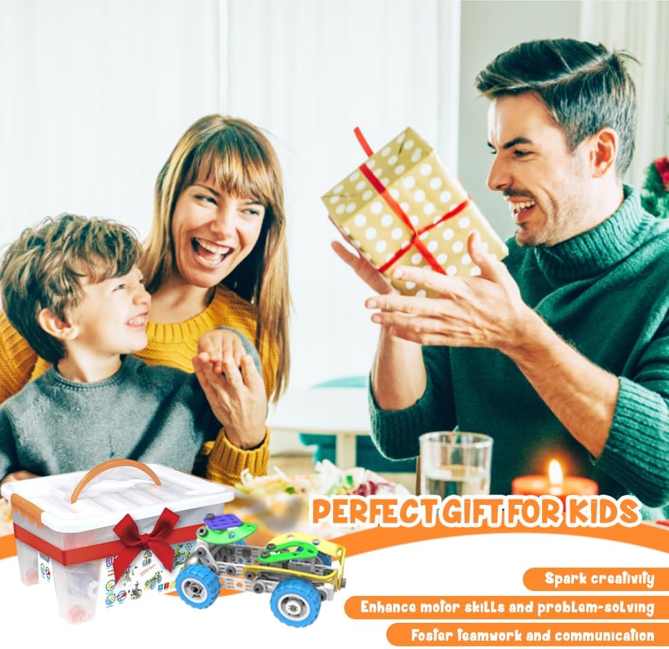 107Pcs Motorized Erector Sets for Kids Ages 4 5 6 7 8+,STEM Building Toys for Boys Girls 3-5 4-8 5-7 6-8 Year Old,Engineering Kit,Electric Motor,Creative Educational Gift Learning Activities - Image 6