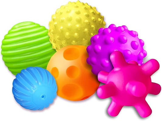 Baby Textured Multi Ball Set, 6pcs Colorful & Bright Child Touch Hand Ball Toy Infant Sensory Balls Massage Soft Ball, 6-12 Months Baby Learning Grasping Soft Sensory Toys for Kids Gift