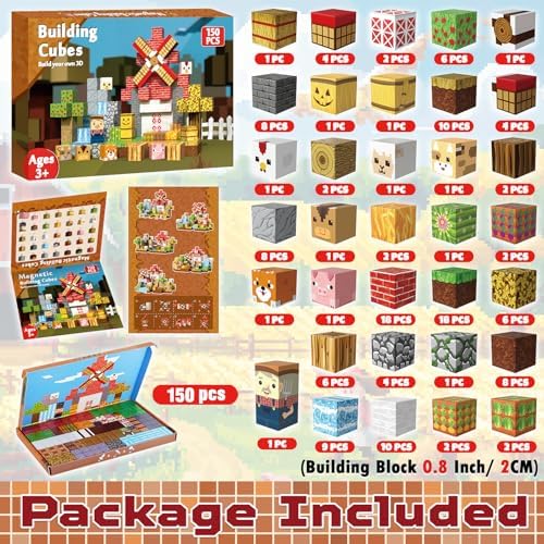 150 PCS Magnetic Blocks - Farm Animals Magnetic Building Blocks, Stacking Magnet Cubes for Kids, Magnetic Construction Toy for Boy Girl, STEM Montessori Sensory Toy for Ages 3-12 Birthday Gift - Image 2