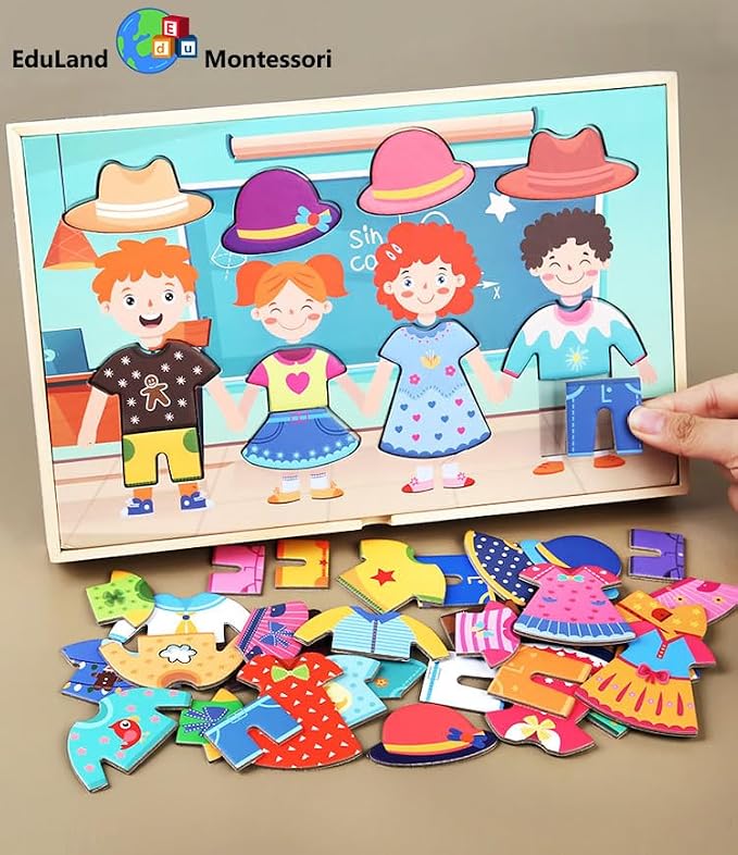 Montessori Practical Life Clothes Hanging Job, Laundry Activity Set with Rope Strings, Clothespins & Dress-Up Air Drying Game Airing Clothes for Toddlers Kids Ages 2-6, Classroom Educational Toy Gift - Image 6