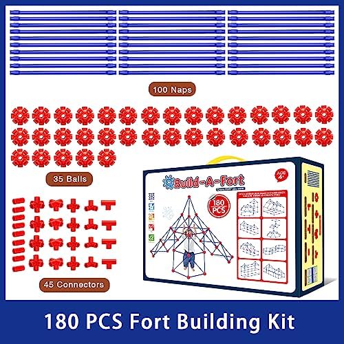 V-Opitos 180 Pack Fort Building Kits for Kids Age 4, 5, 6, 7, 8+ Years Old, Creative STEM Building Toys for DIY Castles, Tunnels, Play Tent, Ideal Christmas, Birthday Gifts for Boys & Girls - Image 4