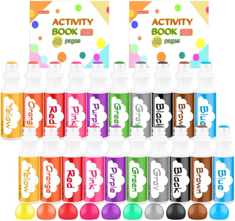 Soucolor 20 PCS 10 Colors Kids Washable Dot Markers,48 Page Activity Book by Soucolor