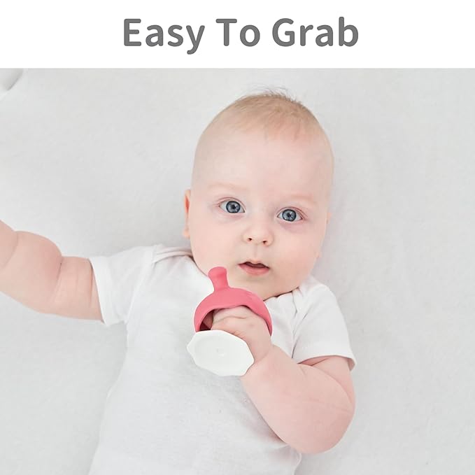 Baby Teething Toys for 3-12 Months+,Silicone Mombella Baby Teether,Soft & Easy to Grasp for Teething Relief,Safe & Comfortable Teether Toys for Sucking Needs,BPA Free (Pink Red)