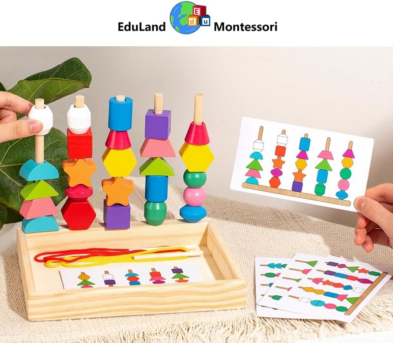Practical Life/Math/Sensorial/Wooden Blocks Sewing/Lacing/String Beads Sequencing/Stacking/Building Geometric Shape Block Column Card Patterns Matching STEM Toys Gifts 3-6 - Image 4