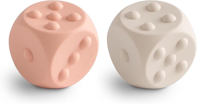 mushie Silicone Dice Press Toy | Baby Sensory Play for 10+ Months (Blush/Shifting Sand)