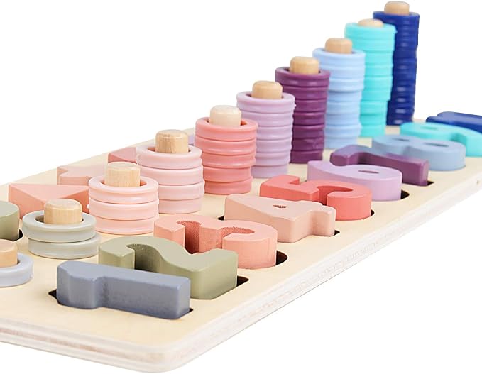 QZMTOY Counting Shape Stacker Wooden Count Sort Stacking Tower with Wood Colorful Number Shape Math Blocks for Kids Preschool Educational Toddlers Toy - Image 2