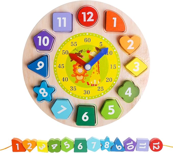 Wooden Sorting Clock Toy for Kids 3-5 Years Old, Montessori Shape Color & Animal Puzzle, Educational Learning Gift for Teaching Time, Numbers, and Fine Motor Skills - Image 8
