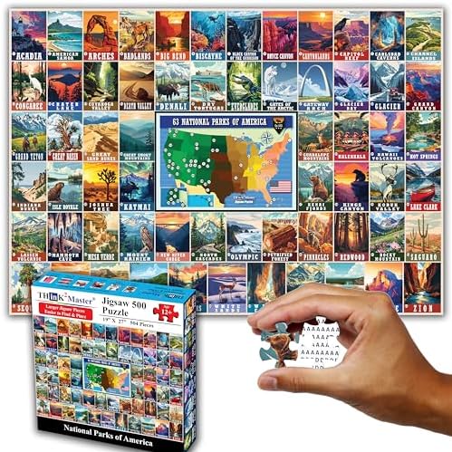 Think2Master Colorful Vintage USA National Parks 500 Pieces Very Large Pieces Jigsaw Puzzle for 13+, Adults & seiors. Great Gift for People Interested in Traveling. Size: 26.8” X 18.9” by Think2Master