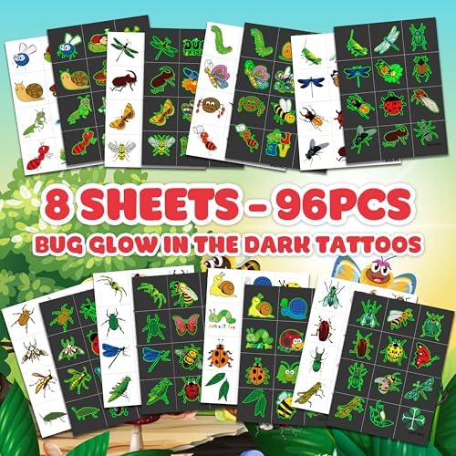 96PCS Glow in The Dark Bug Temporary Tattoos for Kids, Luminous - Image 3