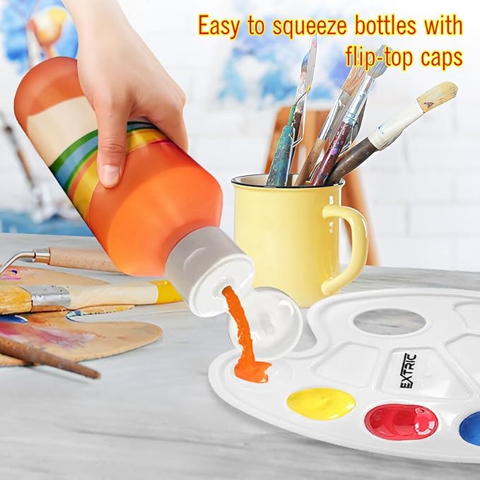 EXTRIC Washable Tempera Paint for Kids - 6 Bold Colors x 8 oz Bottles (48 fl oz Total) Non-Toxic Easy Clean Kid Paint Rich Pigment Paints for Toddlers, Classroom & Arts and Crafts