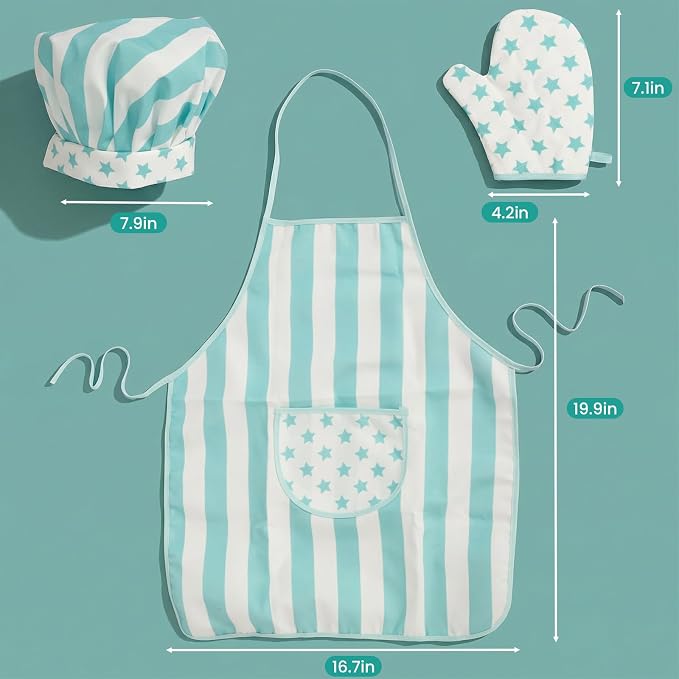 Kid Apron and Chef Hat Set, 3Pcs Children Cooking Baking Set Kits - Image 2
