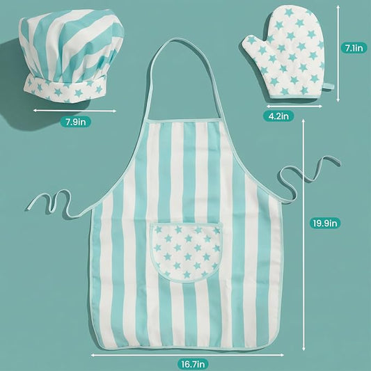 Kid Apron and Chef Hat Set, 3Pcs Children Cooking Baking Set Kits - Image 2