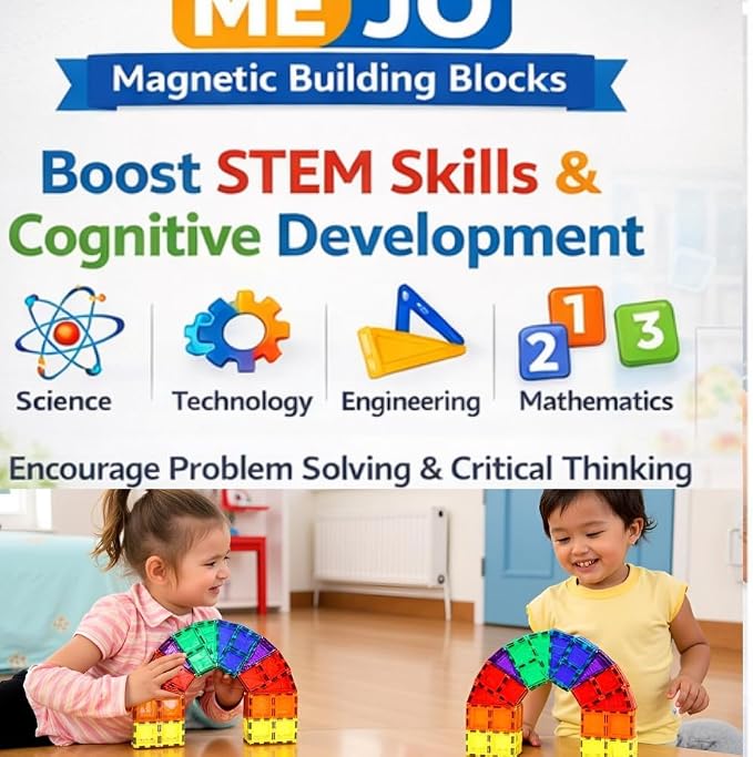 ME JO 100 PCS, Magnetic Building Blocks for Kids, Magnetic Tiles, STEM Educational Toy with Car Base, Strong Magnets Construction Set for Toddlers & Kids Birthday Gifts 3 4 5 6 7 8 9 + - Image 11