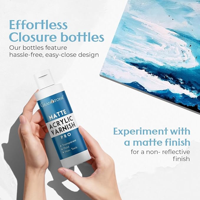 GRANOTONE Matte Finish Varnish for Acrylic Painting 3.38 fl oz Non Yellowing Non Toxic Anti Crazing 100 ML for Pro Artists Hobby Painters and Kids Made in India