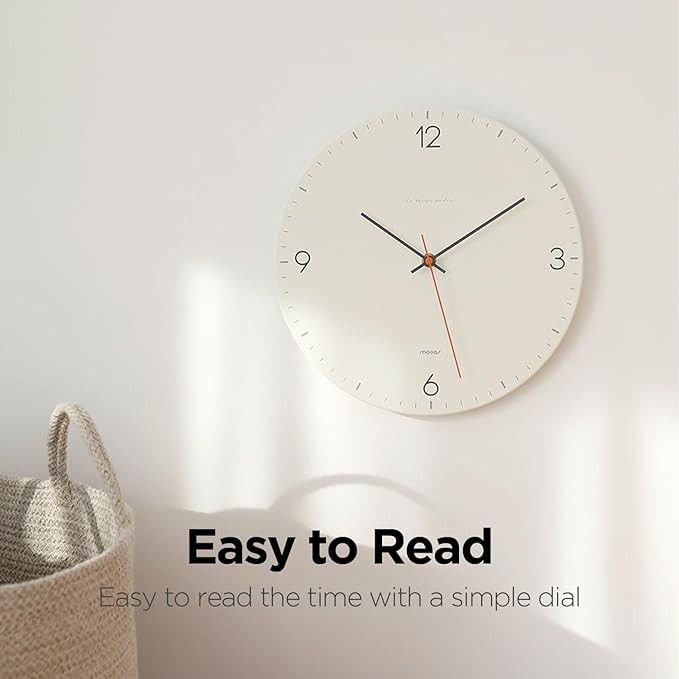 mooas Flatwood Wall Clock,12" Non-Ticking Sweep Movement (Simple White) - Image 7