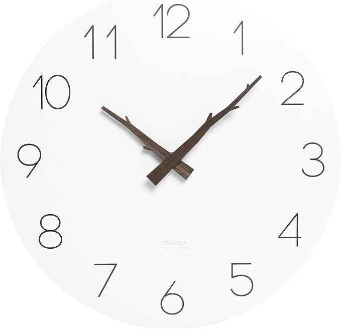 mooas Flatwood Wall Clock (Twig),12" Non-Ticking Sweep Movement by mooas