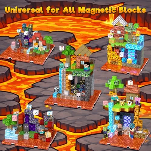 4PCS Magnetic Blocks Base Plates for Kids, 4" x 4" Strong Grip Base (Lava) - Image 4