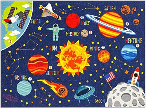 KC Cubs 5x7 Outer Space Solar System Toy Car Road Rug – Educational Play Mat Carpet for Kids, Toddlers, Nursery, Classroom, Playroom, Baby Daycare by KCCubsKidsHomeandFurnishing