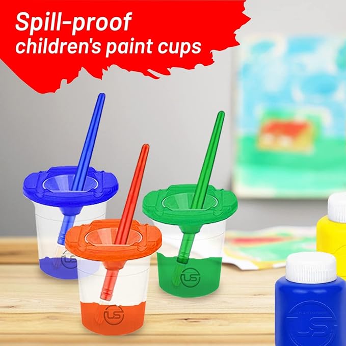 Kids Painting Set, Washable Paint for Kids with Painting Cups, Tempera Paint Set with Toddler Paintbrushes, Classroom Paints 16 oz Each Toddler Bulk Paints Supplies