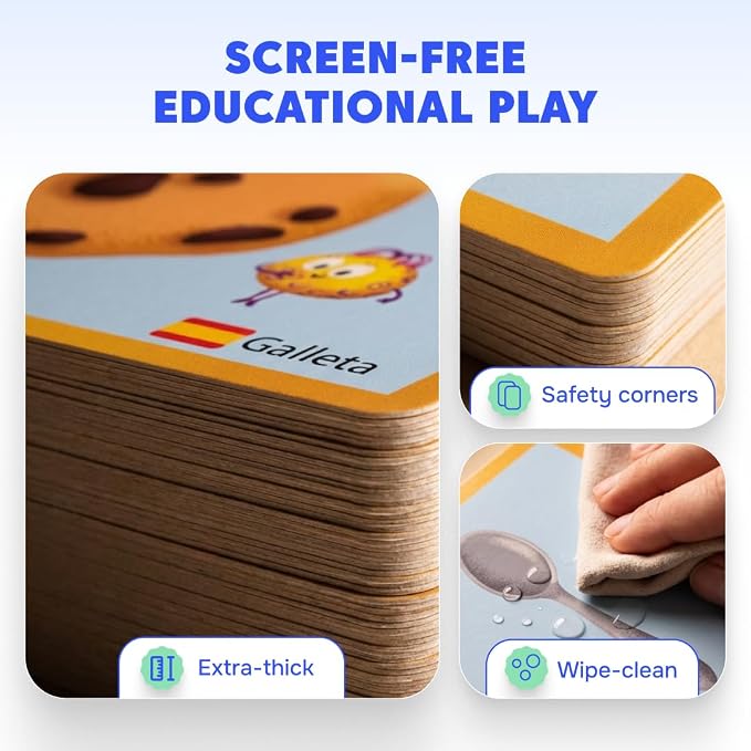 Kidrox 100 First Words Flash Cards for Toddlers, English with Spanish Learning Cards, Preschool Vocabulary & Speech Development Toy with Peek-a-Boo Sleeve for Memory Enhancement & Pattern Recognition - Image 4