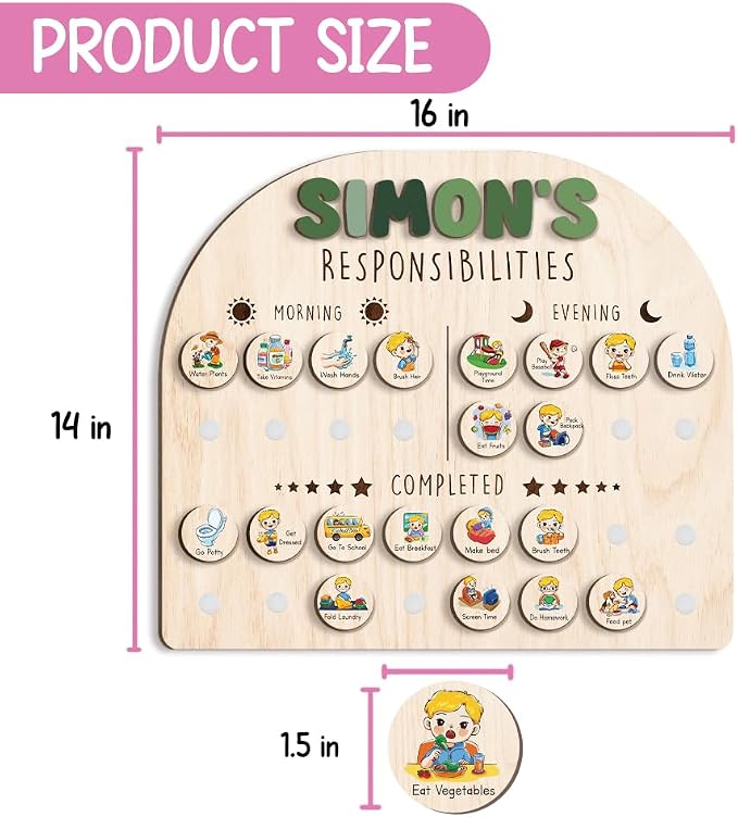 Wooden Chore Chart for Kids Visual Schedule, Routine Chart for Kids, Morning Bedtime Routine Chart for Toddlers Ages 2-4, Daily Kids Schedule Board for Home (09) - Image 7