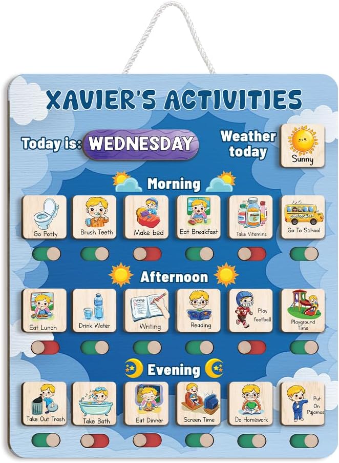 Wooden Chore Chart for Kids Visual Schedule, Routine Chart for Kids, Morning Bedtime Routine Chart for Toddlers Ages 2-4, Daily Kids Schedule Board for Home (15) - Image 6