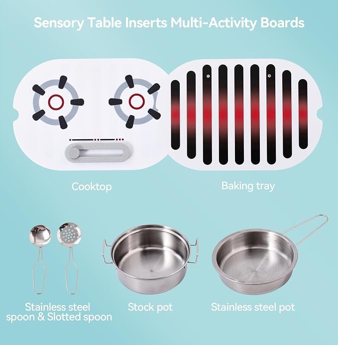 bopoobo 2-in-1 Sensory Table Kitchen Play Top - Grill & Stove with Plates Montessori-Inspired Kitchen Helper Tray Tiny Chef's Ultimate Kitchen Station - Double-Sided Sensory Play Fun - Image 3