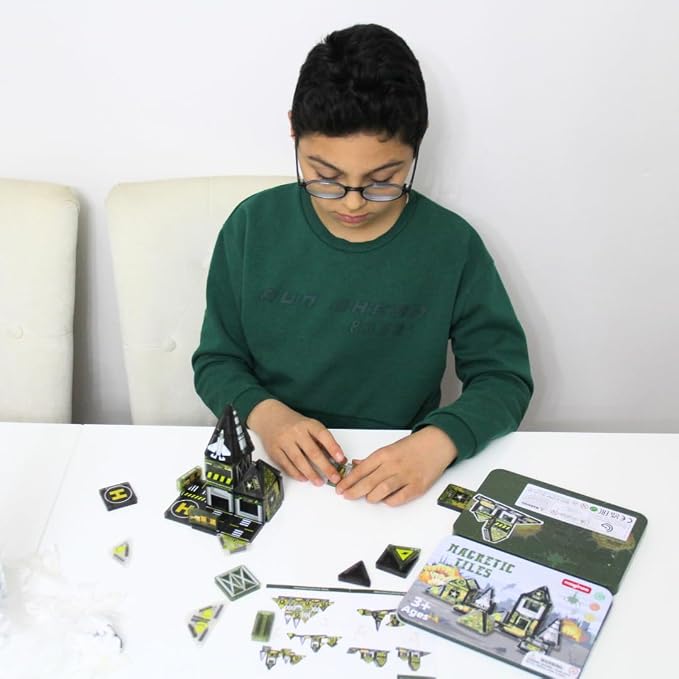 42PCS Mini Magnetic Tiles Army Base Travel Set with Iron Box - Image 7