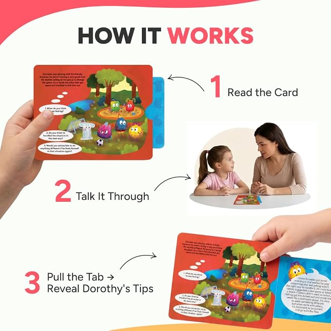 Kidrox What Would You Do? Flashcards – 20 Emotional Intelligence Scenarios for Kids Ages 4+ | Pull-Tab Cards | Practice Empathy & Problem-Solving with Dorothy | Psychologist-Developed - Image 2