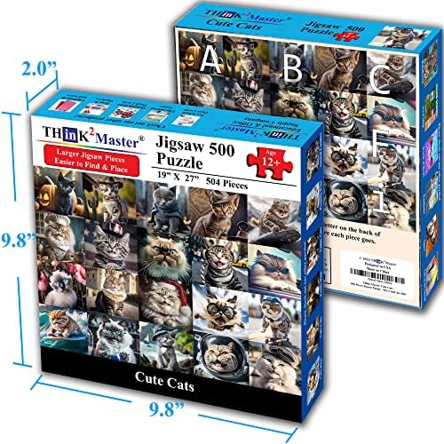 Think2Master Cute Cats 500 Pieces Jigsaw Puzzle Featuring Large Pieces & heartwarming Kittens. for Adults, Seniors & Families. Great Gift 13+ Size: 26.8” x 18.9” - Image 6