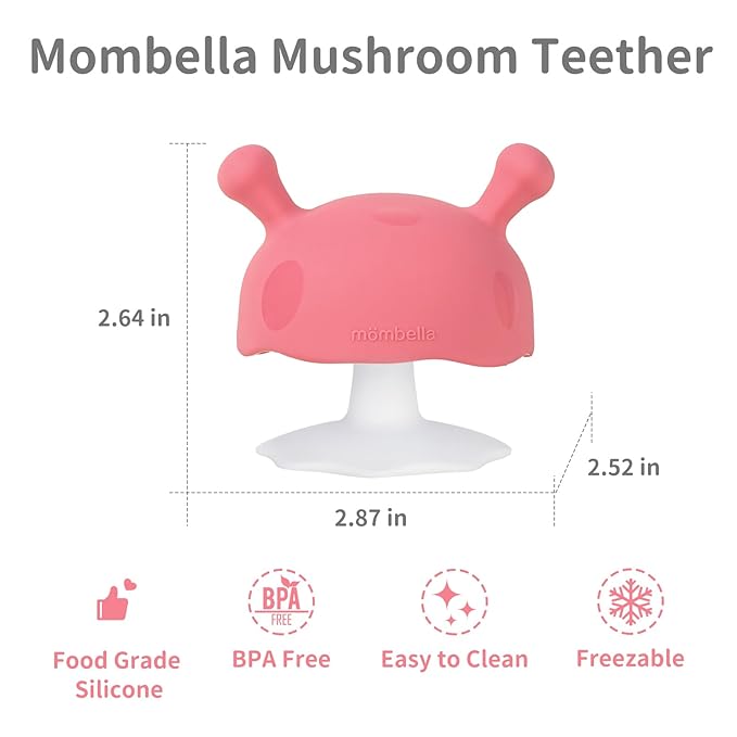 Baby Teething Toys for 3-12 Months+,Silicone Mombella Baby Teether,Soft & Easy to Grasp for Teething Relief,Safe & Comfortable Teether Toys for Sucking Needs,BPA Free (Pink Red)