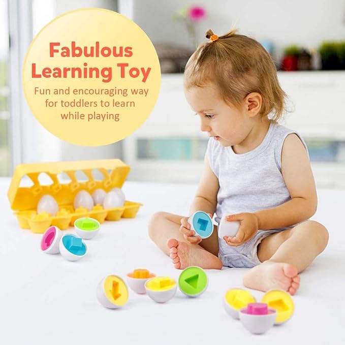 Coogam Matching Eggs 12 pcs Set Color & Shape Recoginition Sorter Puzzle for Toddlers Easter Travel Game Early Learning Educational Fine Motor Skill Montessori Gift for Year Old Kids - Image 3