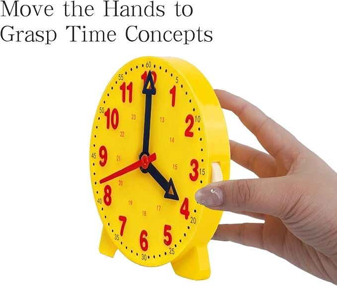 25 Pcs Teaching Clock Kit for Kids to Tell Time Teaching, Teacher Classroom Supplies, 4 Inch Yellow Mini Geared Clock, Basic Math Development Tool - Image 3