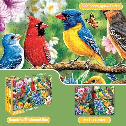 300 Piece Puzzles for Adults – Colorful Birds & Blooming Flowers Jigsaw, Relaxing 300 Piece Puzzles for Adults Large Piece, for Puzzle Fans, Kids & Seniors (20.5" x 15") - Image 4